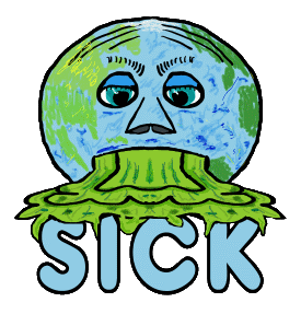 Sick Planet shows the Earth being sick over the letters below. A message about the state of Planet Earth and the sickness that needs addressing. For those who care about it.