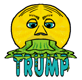 Funny Anti Trump design shows an annoyed vomiting character showing what they think of Mr.Trump. For when politics makes you sick.