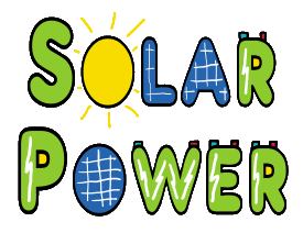 Solar Power celebrates this renewable energy with the slogan including some design clues such as a sun, solar panels and batteries.