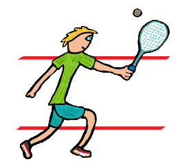 Squash playing design shows player reaching for the ball in action pose graphic while the lines of the squash court show in the background.