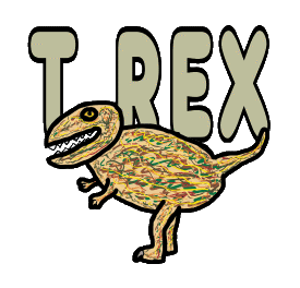T Rex graphic with large lettering and a hand drawn T Rex - Tyrannosaurus Rex. For dinosaur fans.