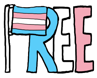Free Trans Rights Flag design consists of the word 