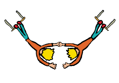 Two flying trapeze artists swing towards each other with arms outstretched in this classic circus trapeze design. Symbolizing trust, togetherness, cooperation, faith and bravery - the trapeze act is the top circus draw.  Plus sparkly costumes too!