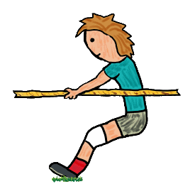 A single participant in a tug of war competition leans into the rope and digs heels in. Fun graphic for rope pulling and tugging fans who enjoy these team building events.
