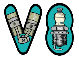 Petrolhead V8 graphic celebrates the classic V8 internal combustion engine. Using the V as the engine block to illustrate a pair of pistons and showing a spark plug inside the 8, the design makes a fun statement for muscle car fans and car enthusiasts.