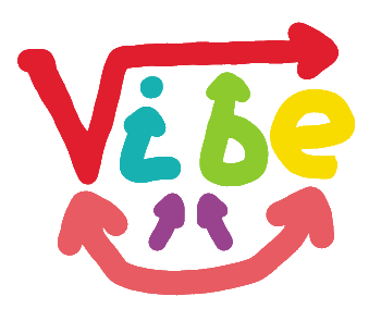 Colorful Vibe design features the lettering in a vibrant style, get it?, with arrows and a smile to underline. For when you're vibing.