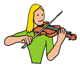 A violinist plays a beautiful violin with bow.  Rests chin and holds instrument out while concentrating on the music. Cool image for violin and fiddle players.