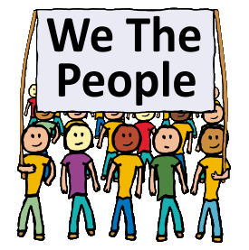 We The People shows the people marching under a banner that says 