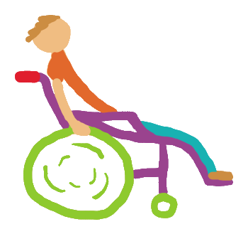 Positive humorous design for a speedy wheelchair user who looks cool as they start to pull a wheelie in their wheelchair.