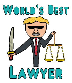 World's Best Lawyer features a blindfolded lawyer holding sword and scales with the words above and below. Funny lawyer design for the best lawyer in your life!