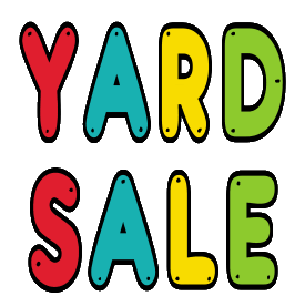 Yard Sale design features large lettering in different colors 'nailed on' to the sign. For a bright and clear 'Yard Sale' sign.